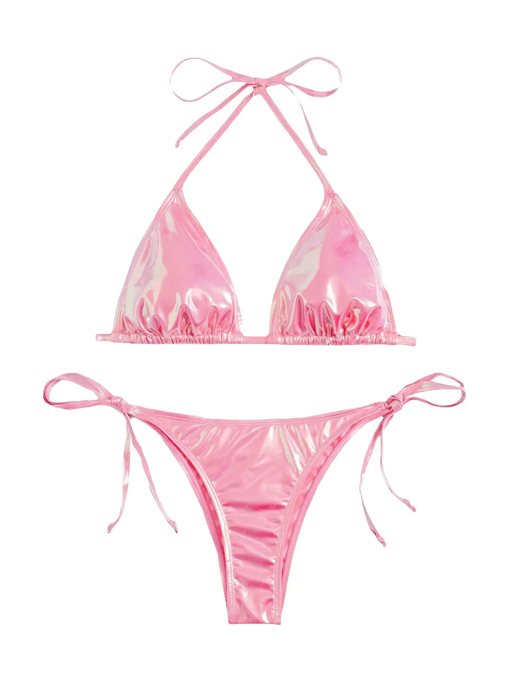 Metallic Halter Top Two Piece Swimsuit