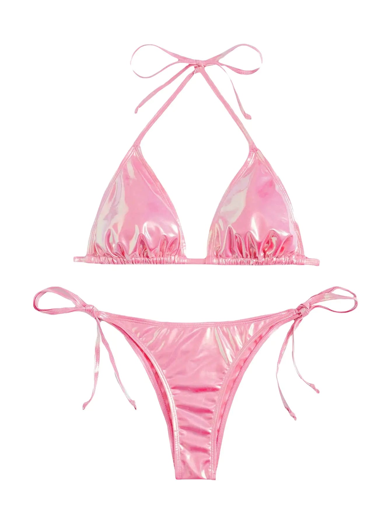 Metallic Halter Top Two Piece Swimsuit