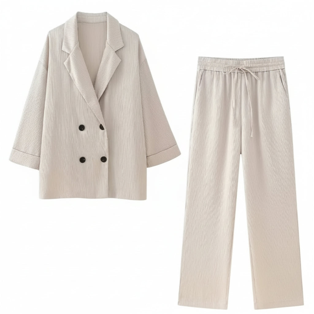 Ruffled Blazer & Casual Trousers Suit