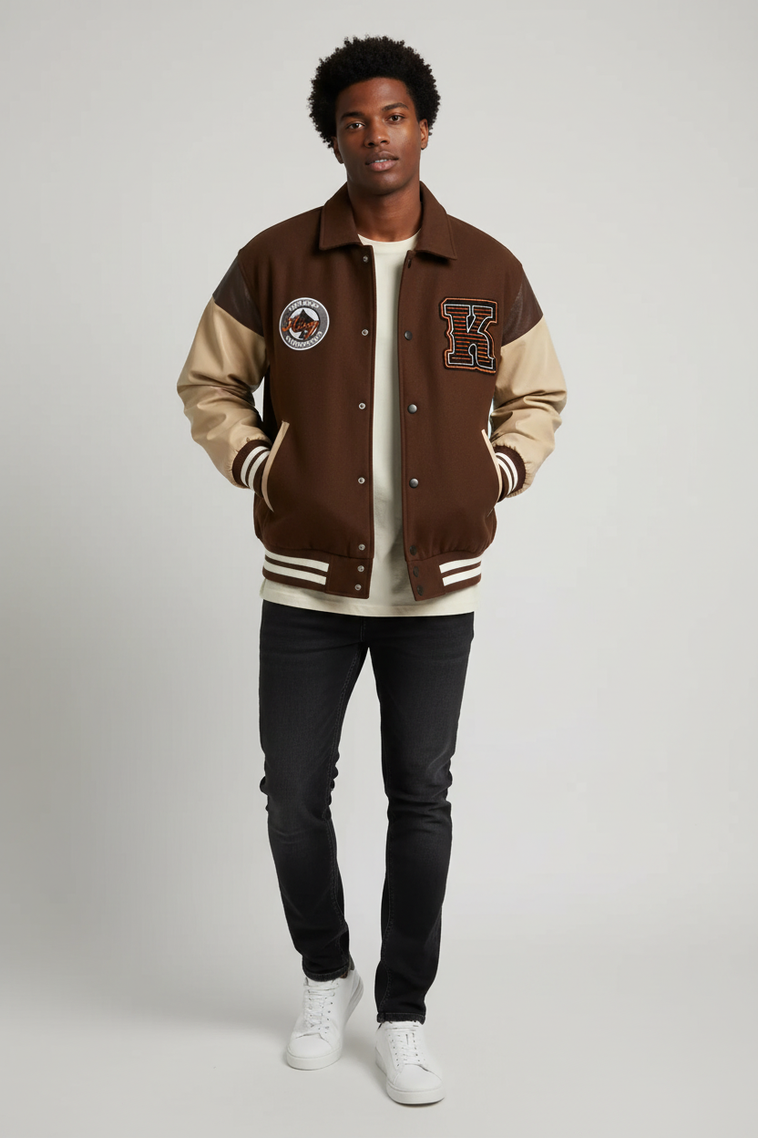 Embroidered PU Leather Baseball Jacket