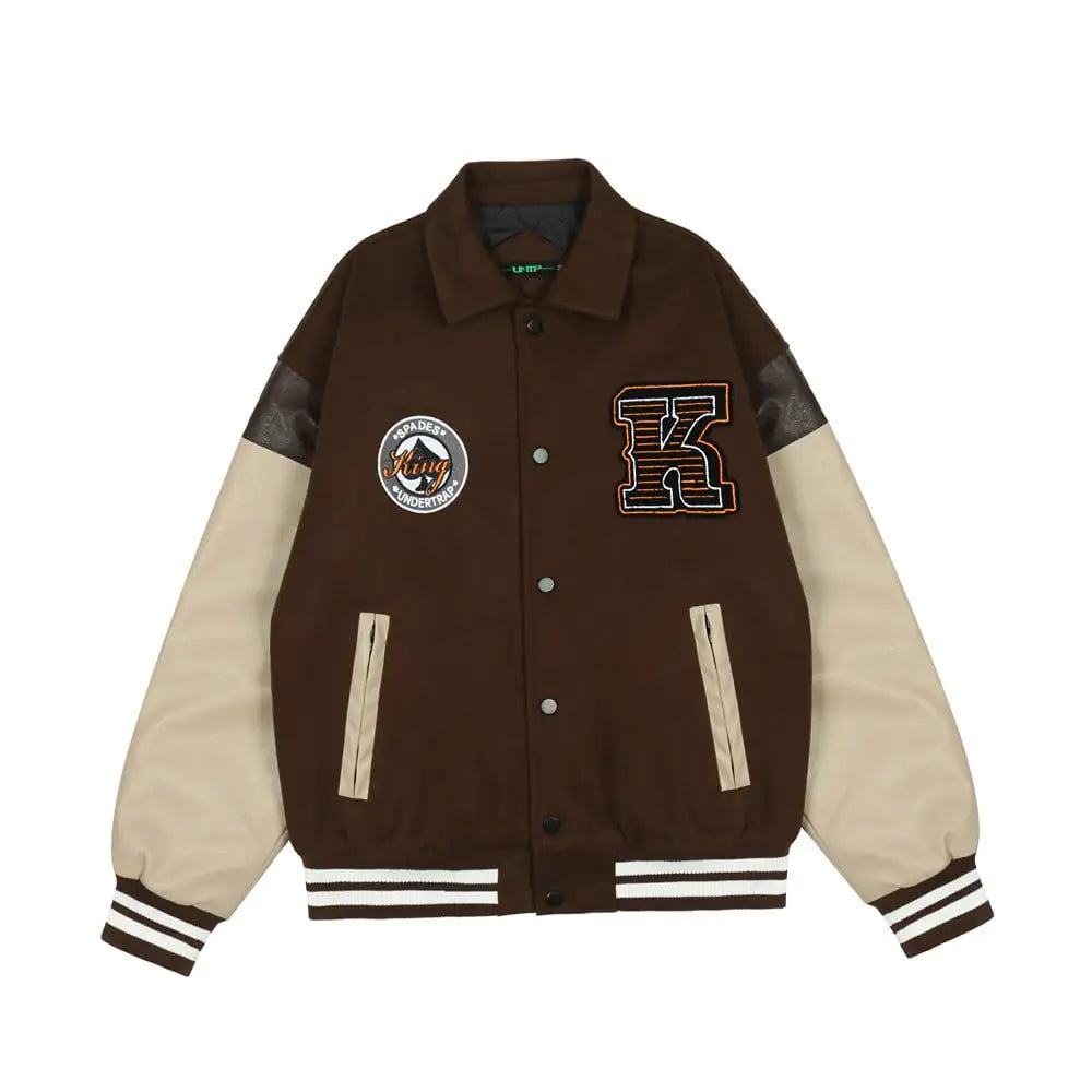 Embroidered PU Leather Baseball Jacket