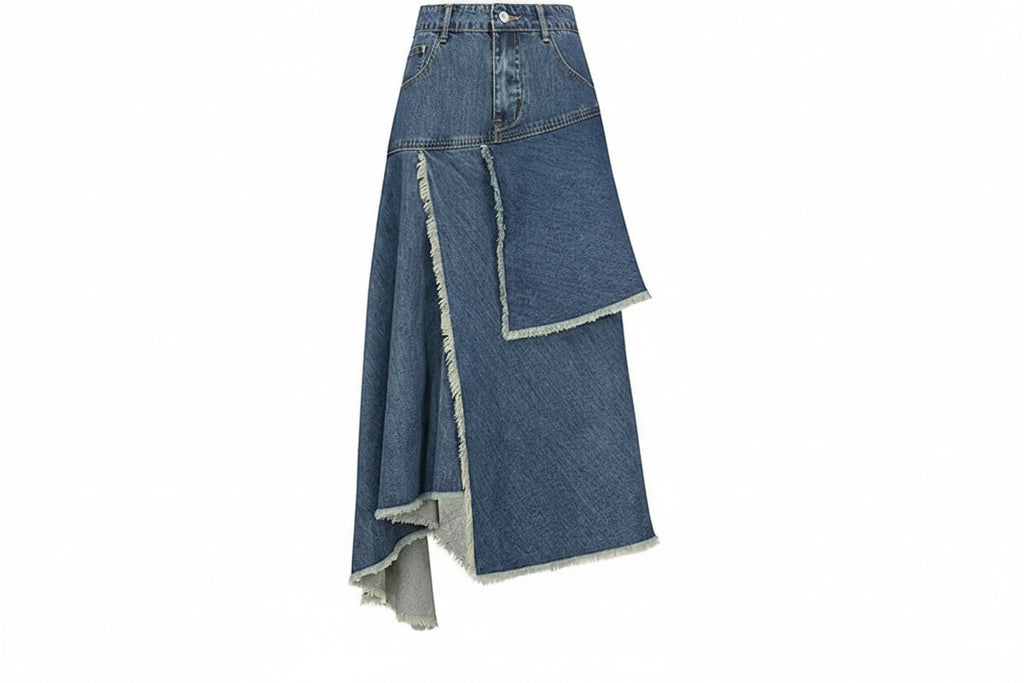 Spring Retro High Waist Irregular Denim Skirts