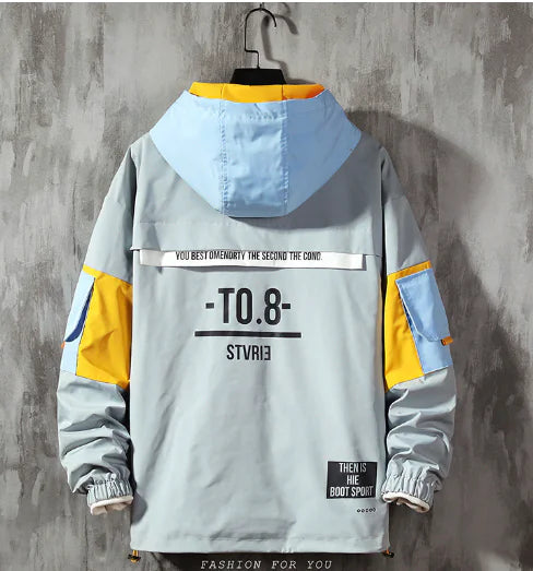 Color-Block Casual Jacket with Detachable Pockets