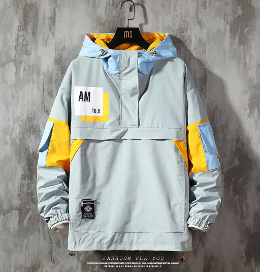 Color-Block Casual Jacket with Detachable Pockets