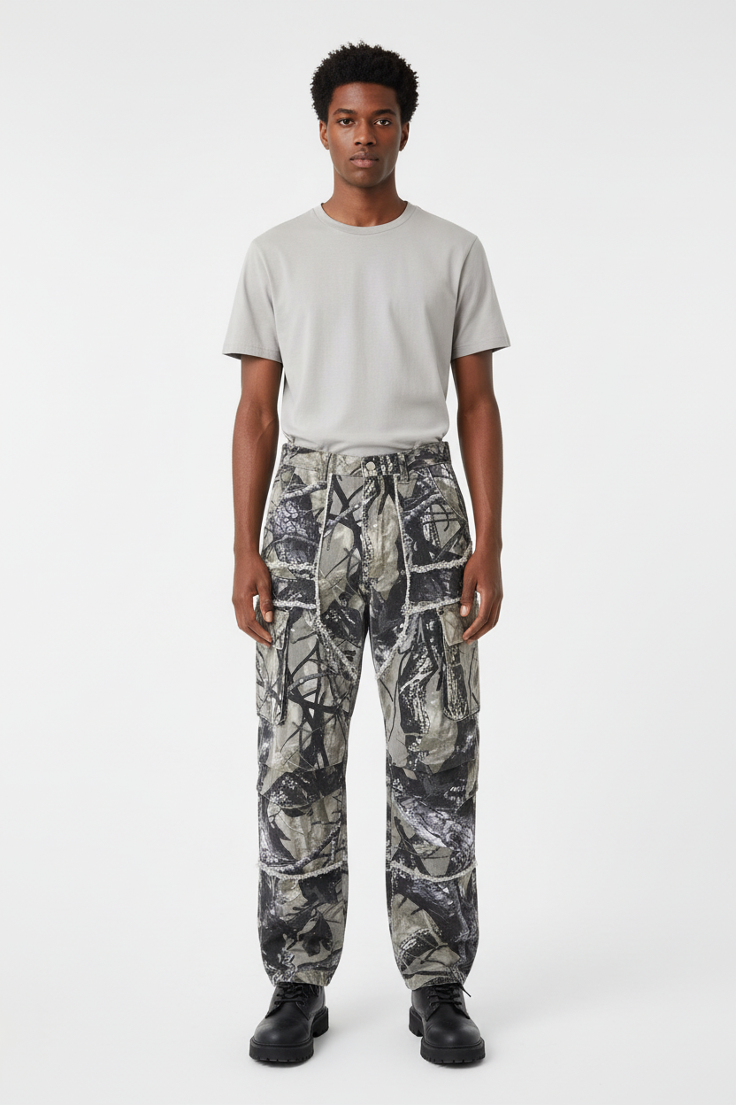 Camouflage Baggy Flare Cargo Jeans