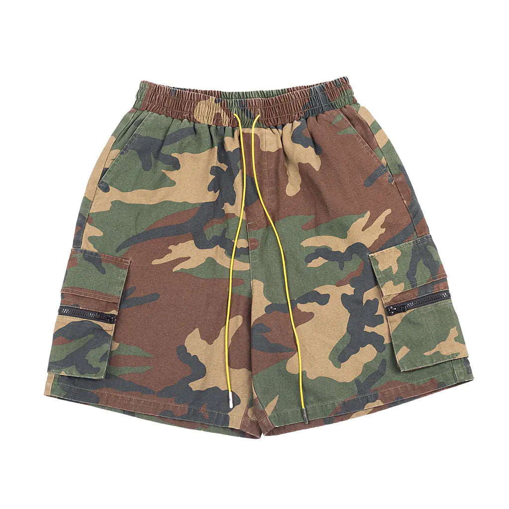 Retro Camouflage Zipper Casual Shorts