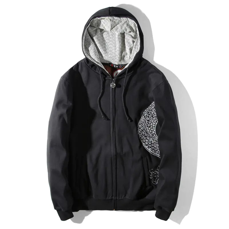 Embroidered Dragon Pattern Hoodie
