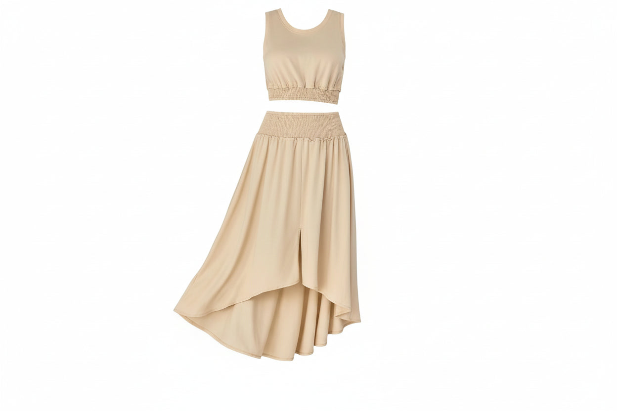 Two Piece Outfits - Cream Skirt Vacation Clothes