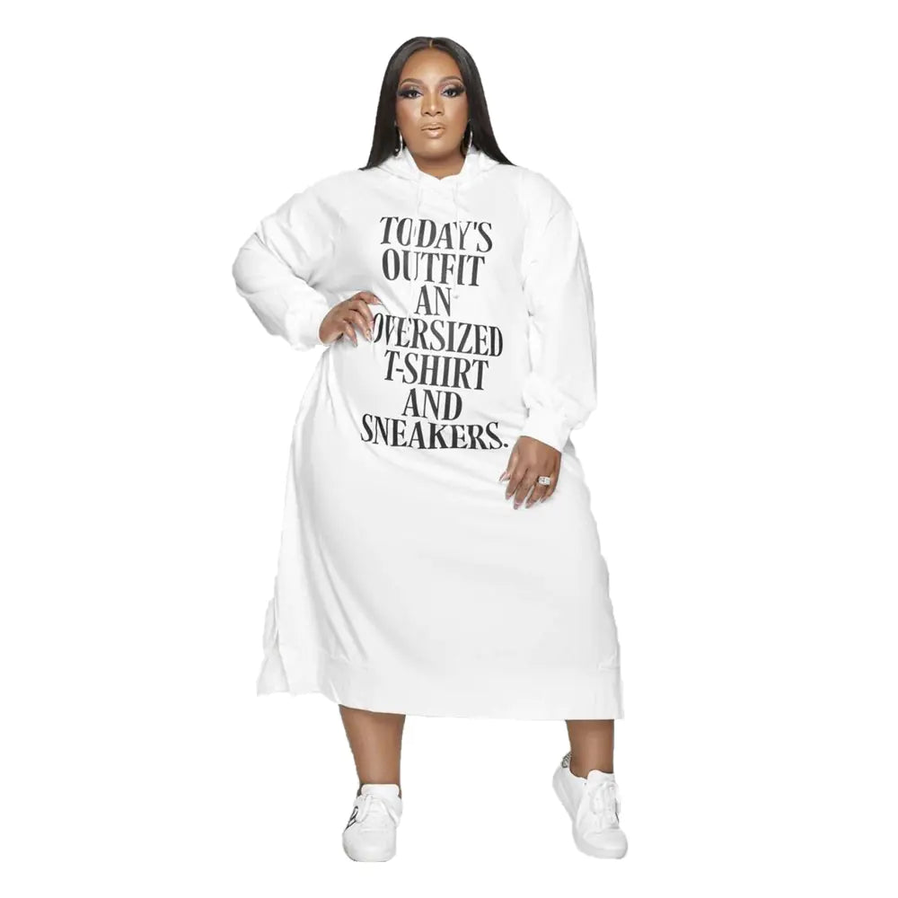 Printed Mid-Length Hoodie Dress