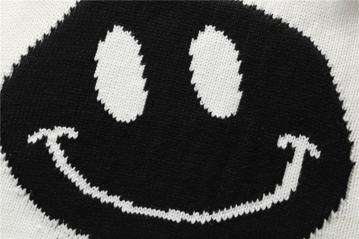 Casual Loose Knit Sweater with Smiley Face