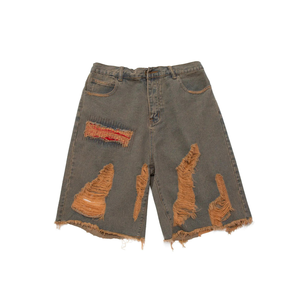 Distressed Vintage Cotton Denim Shorts