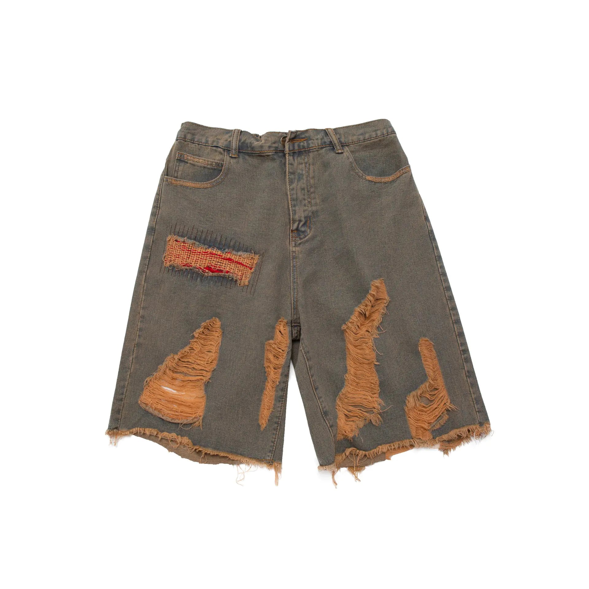 Distressed Vintage Cotton Denim Shorts