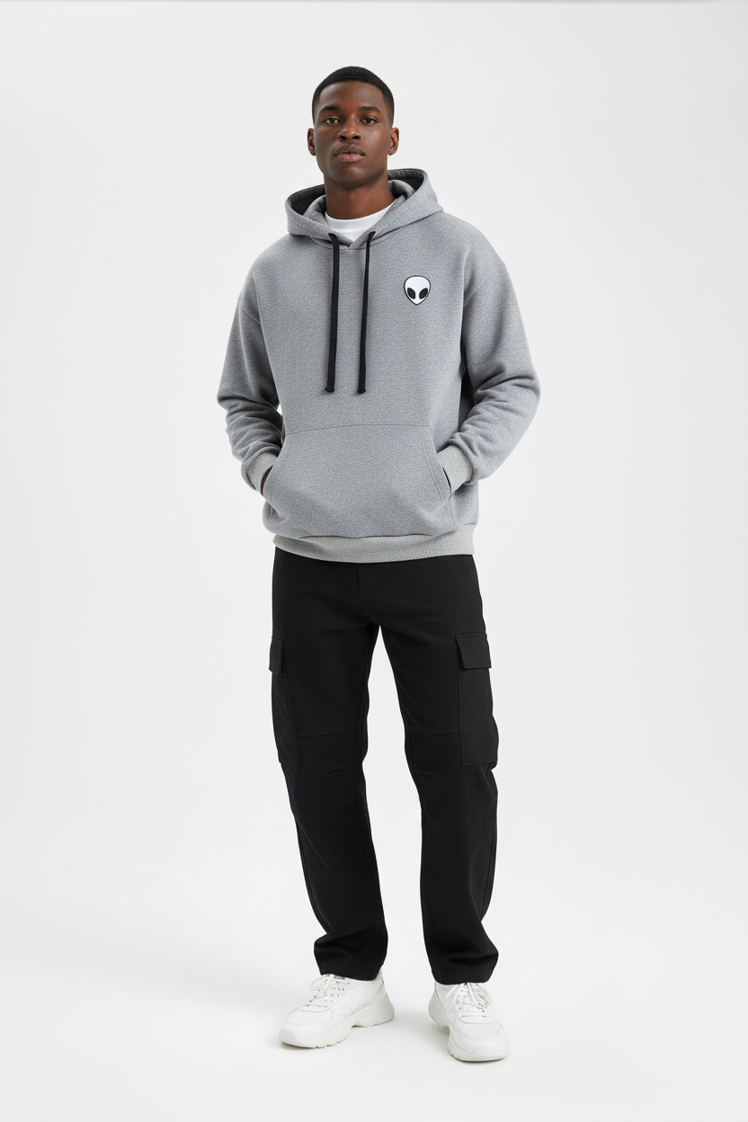Alien Hoodie - Gray Male Model