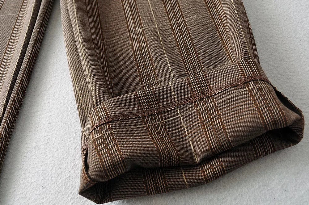 Vintage High-Waist Plaid Wide-Leg Pants