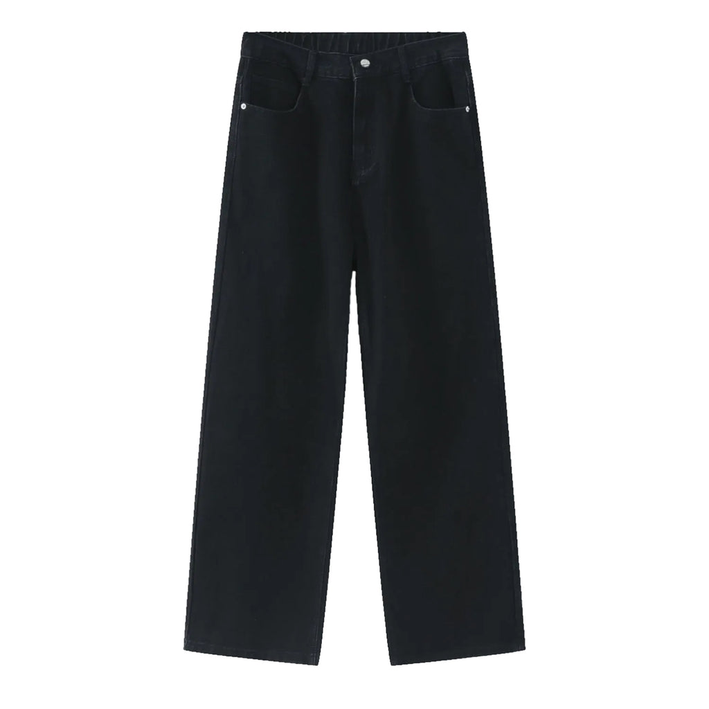 Loose Elastic Waist Straight Jeans