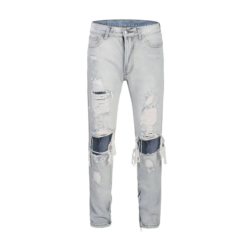 Washed White Ripped Knee Jeans
