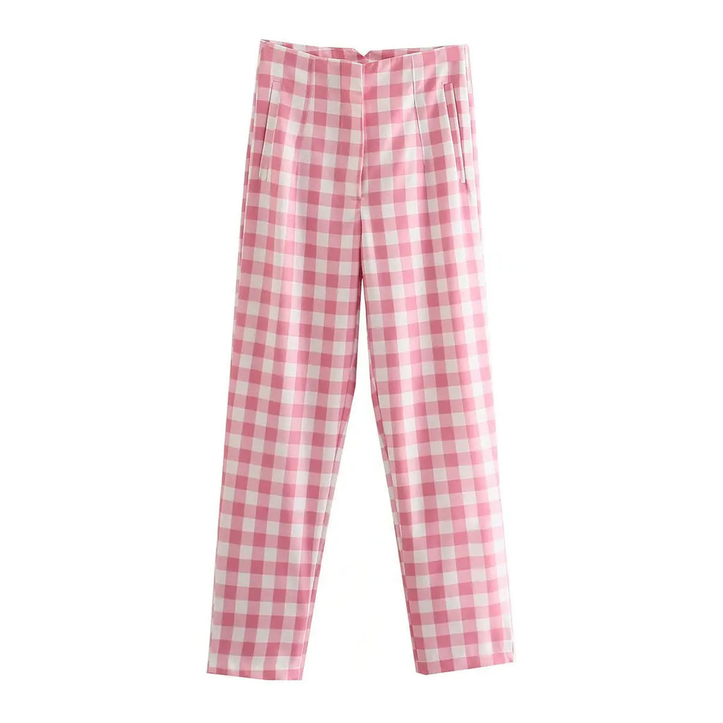 Plaid High-Waisted Casual Pants