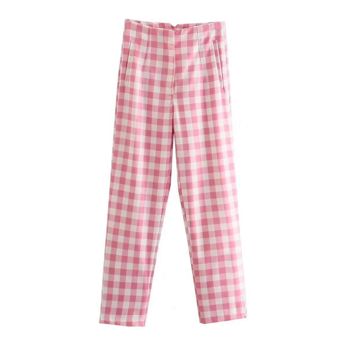 Plaid High-Waisted Casual Pants