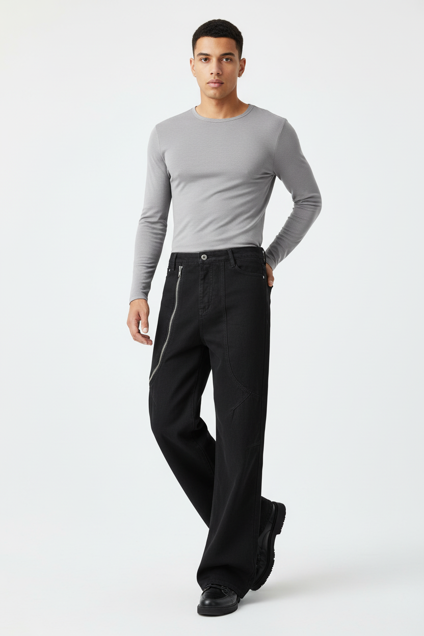 Baggie Pure Black Denim - Male Model