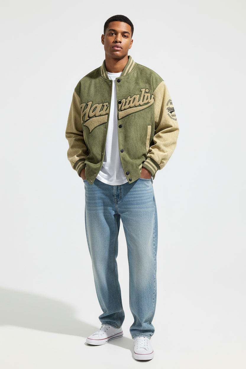 Baseball Jacket - Army Green - Male Model