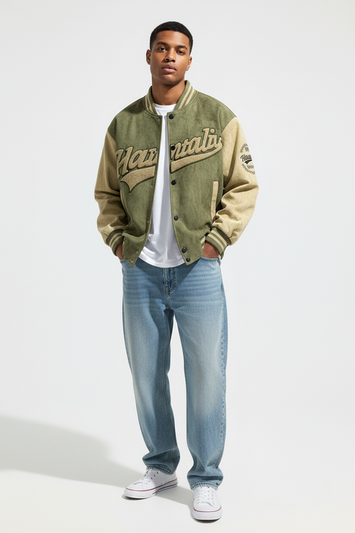 Baseball Jacket - Army Green - Male Model