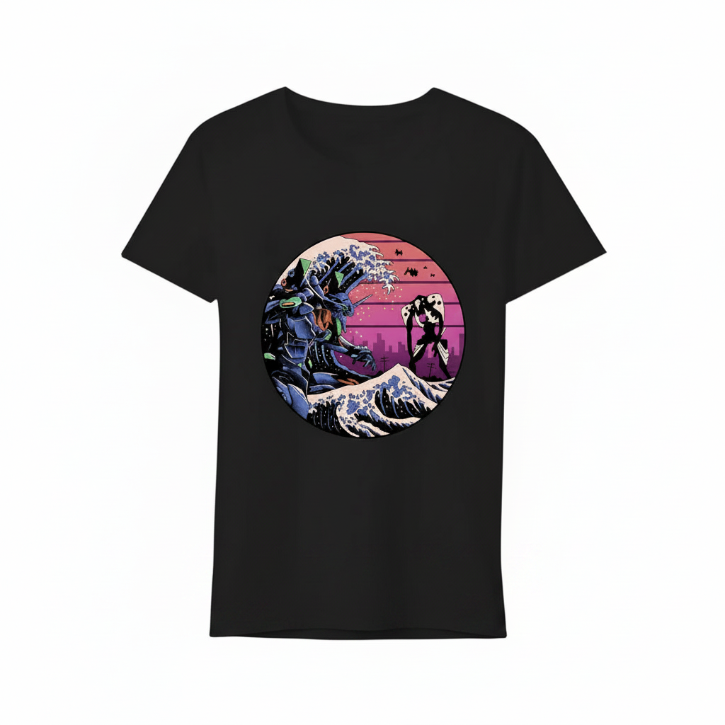 Black Anime Sunset Wave T-shirt - Short