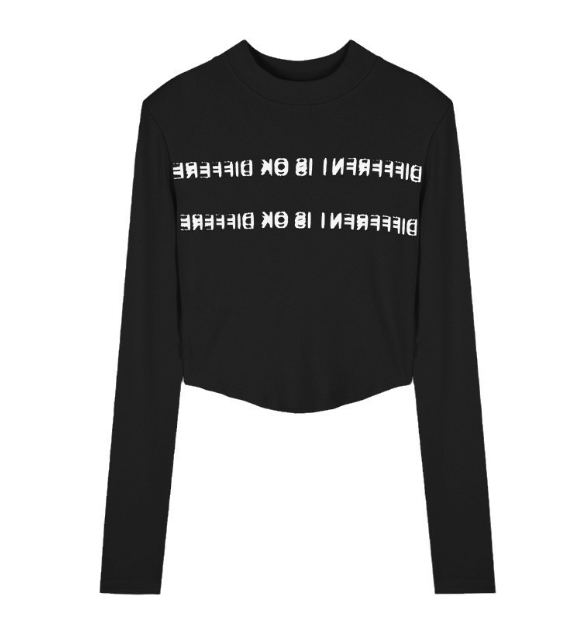 Embroidered Letter Cropped Long Sleeve