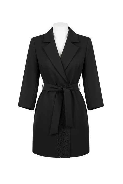 Chic Short Dress with Suit Collar and Belt - Product