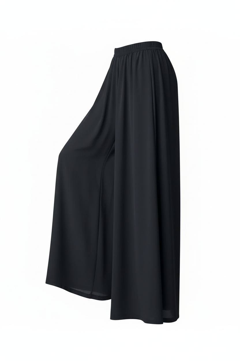 Chiffon Wide Leg Pants - Navy Blue
