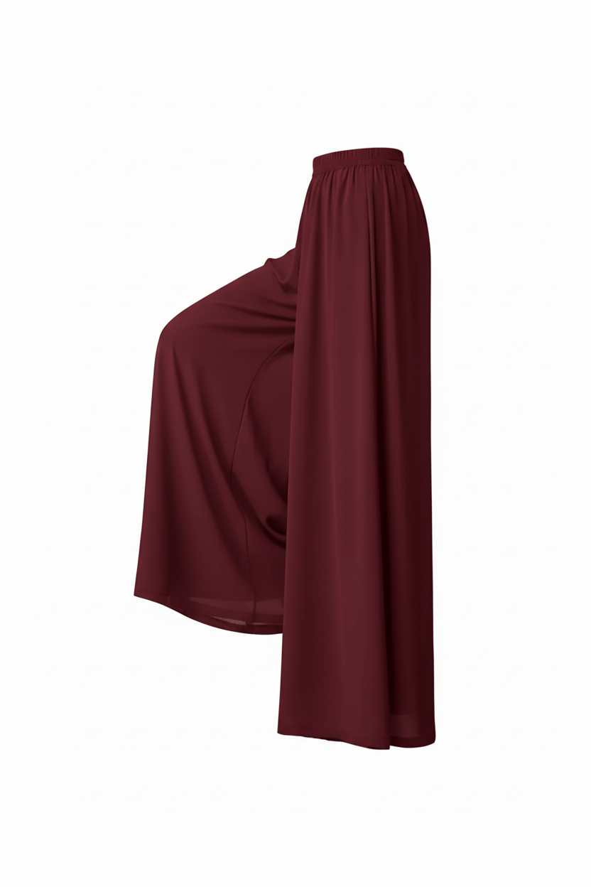 Chiffon Wide Leg Pants - Wine Red
