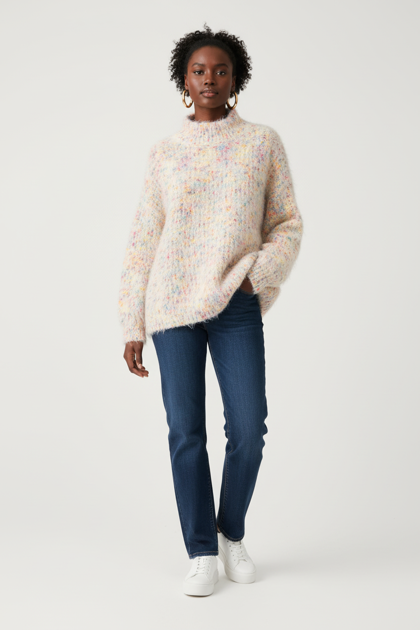 Chunky Knit Turtleneck - Apricot Model