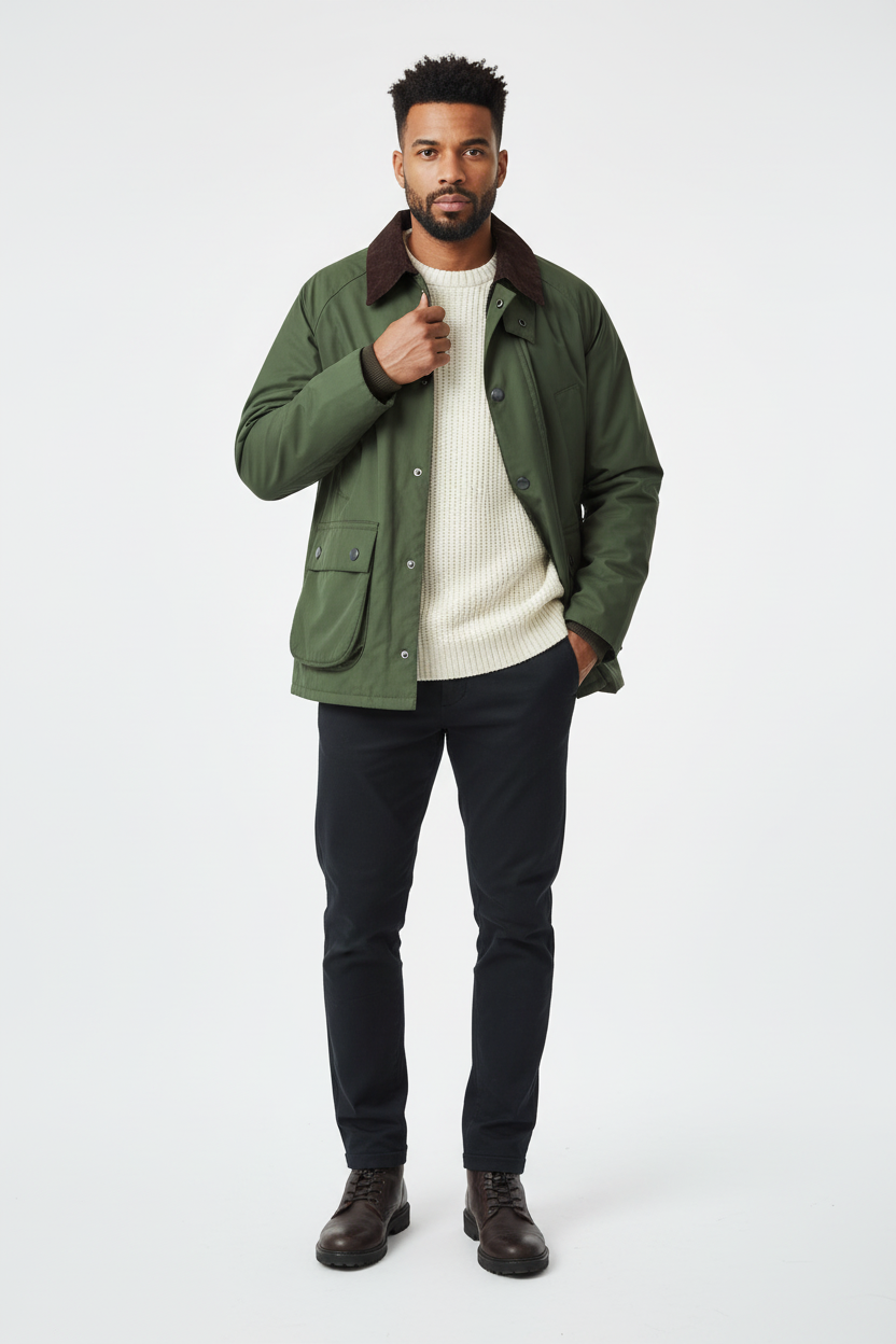 Classic Adventure Jacket - Dark Green Waxless Male Model