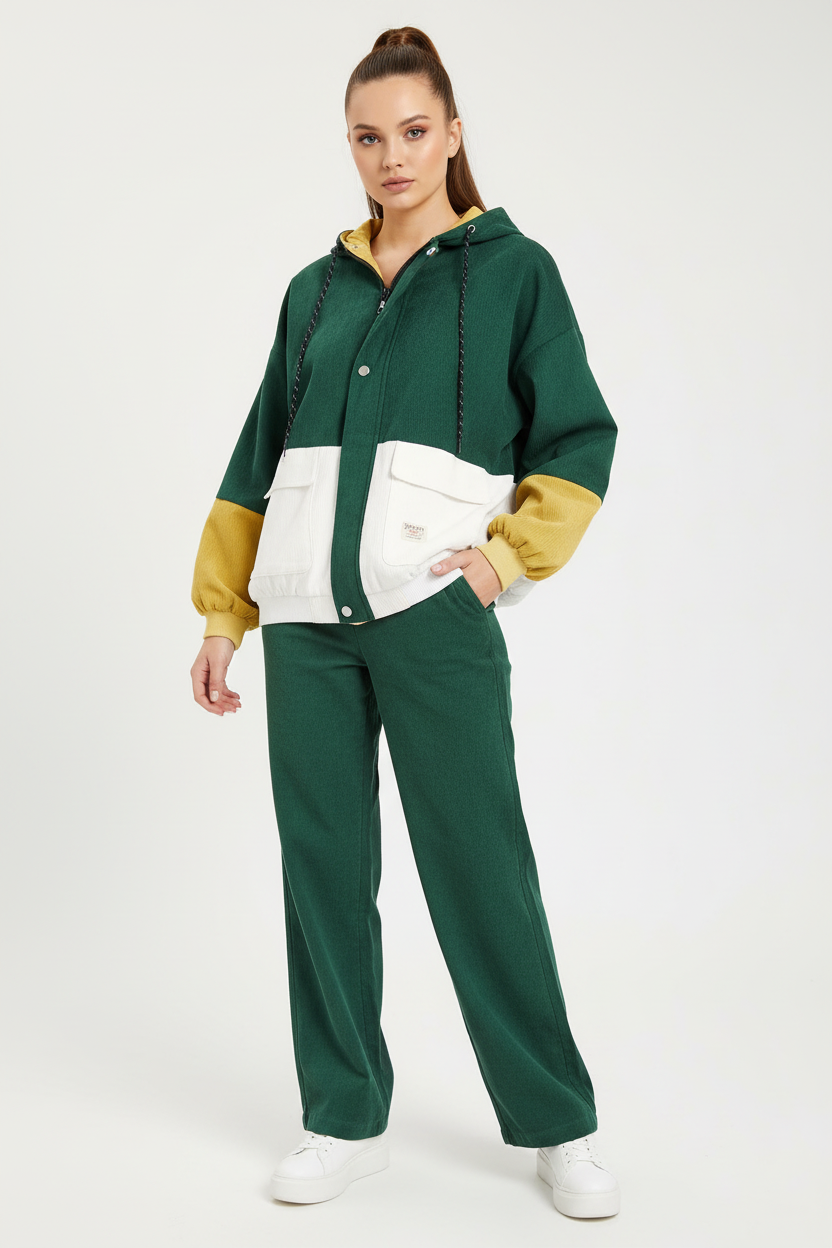 Color Block Hooded Jacket - Green