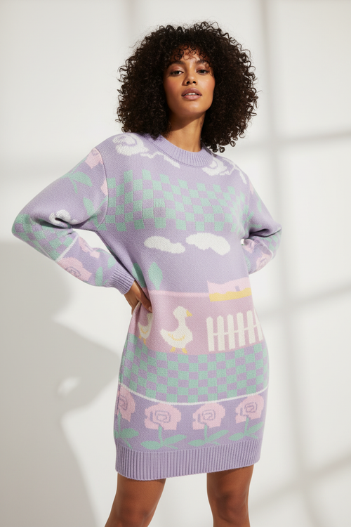 Colorful Knit Sweater - Female Model
