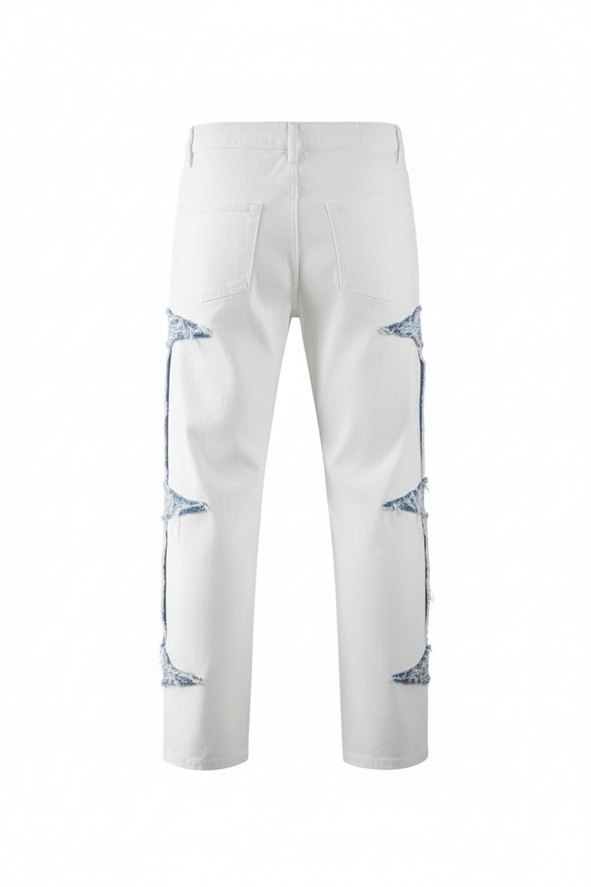 Contrast Ripped Casual Straight Jeans - Back