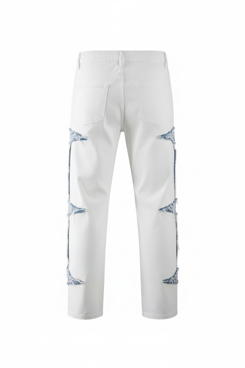 Contrast Ripped Casual Straight Jeans - Back
