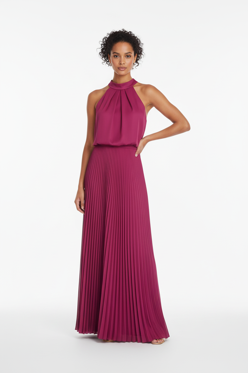Cozoc Halter Pleated Dress - Blue