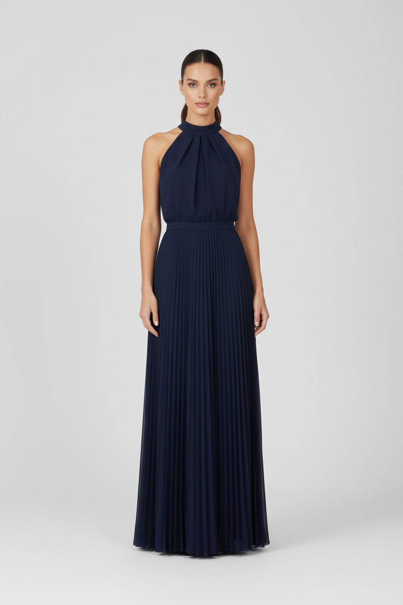 Cozoc Halter Pleated Dress - Model 3