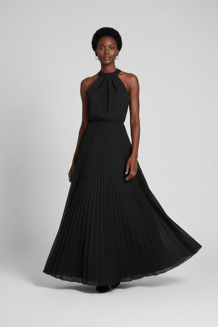 Cozoc Halter Pleated Dress - Rose Red