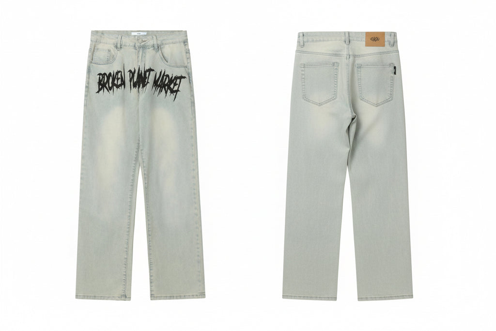 Embroidered Straight Denim Trousers