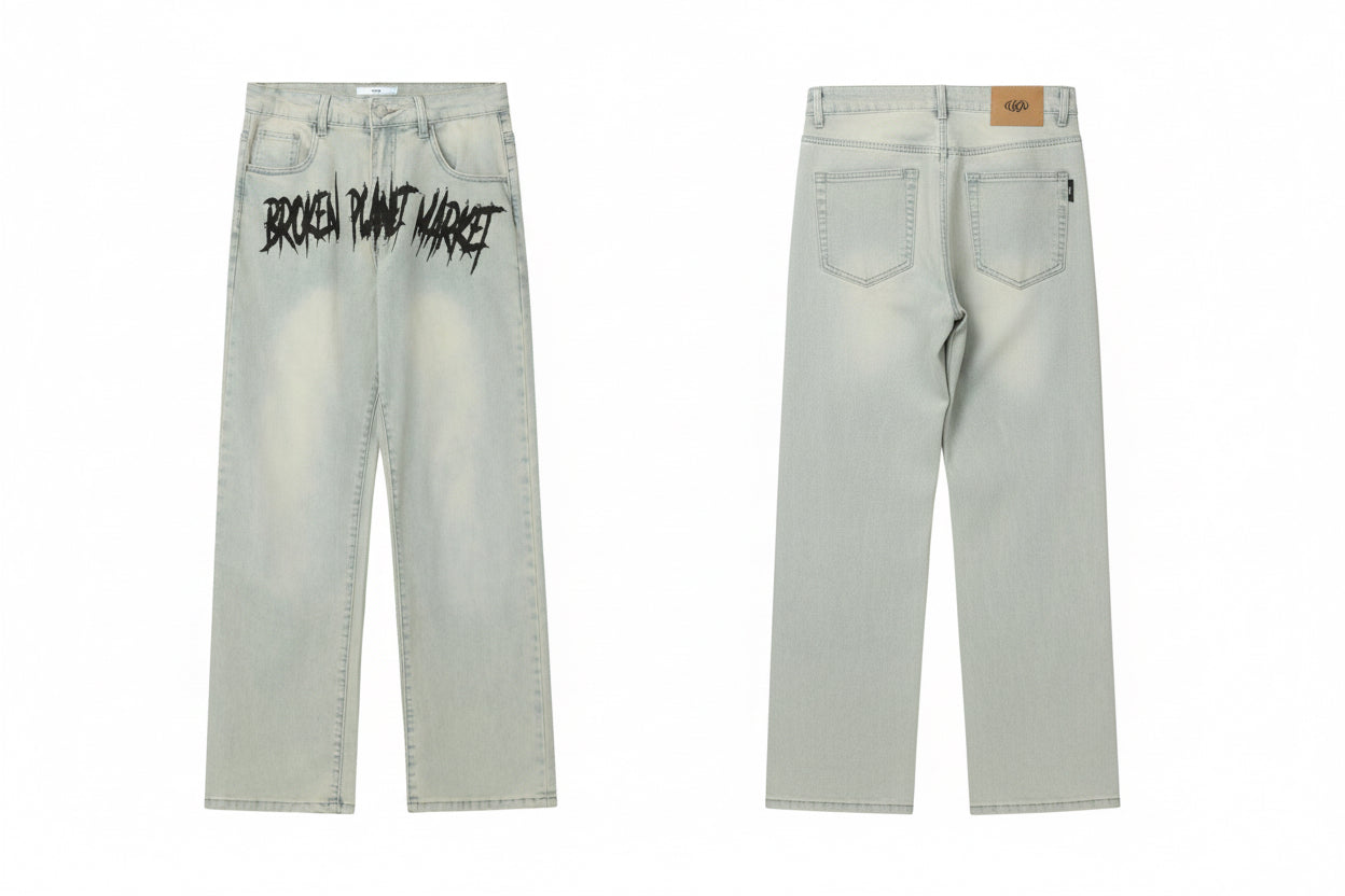 Embroidered Straight Denim Trousers