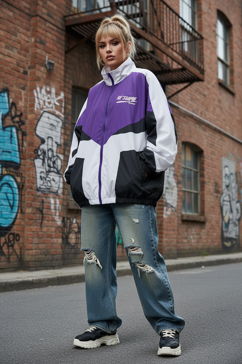 Deeptown Vintage Oversized Bomber Jacket - Female Model