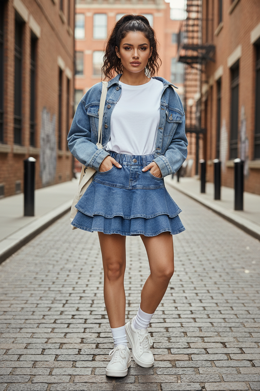Denim Short Skirt - Adult Female Model