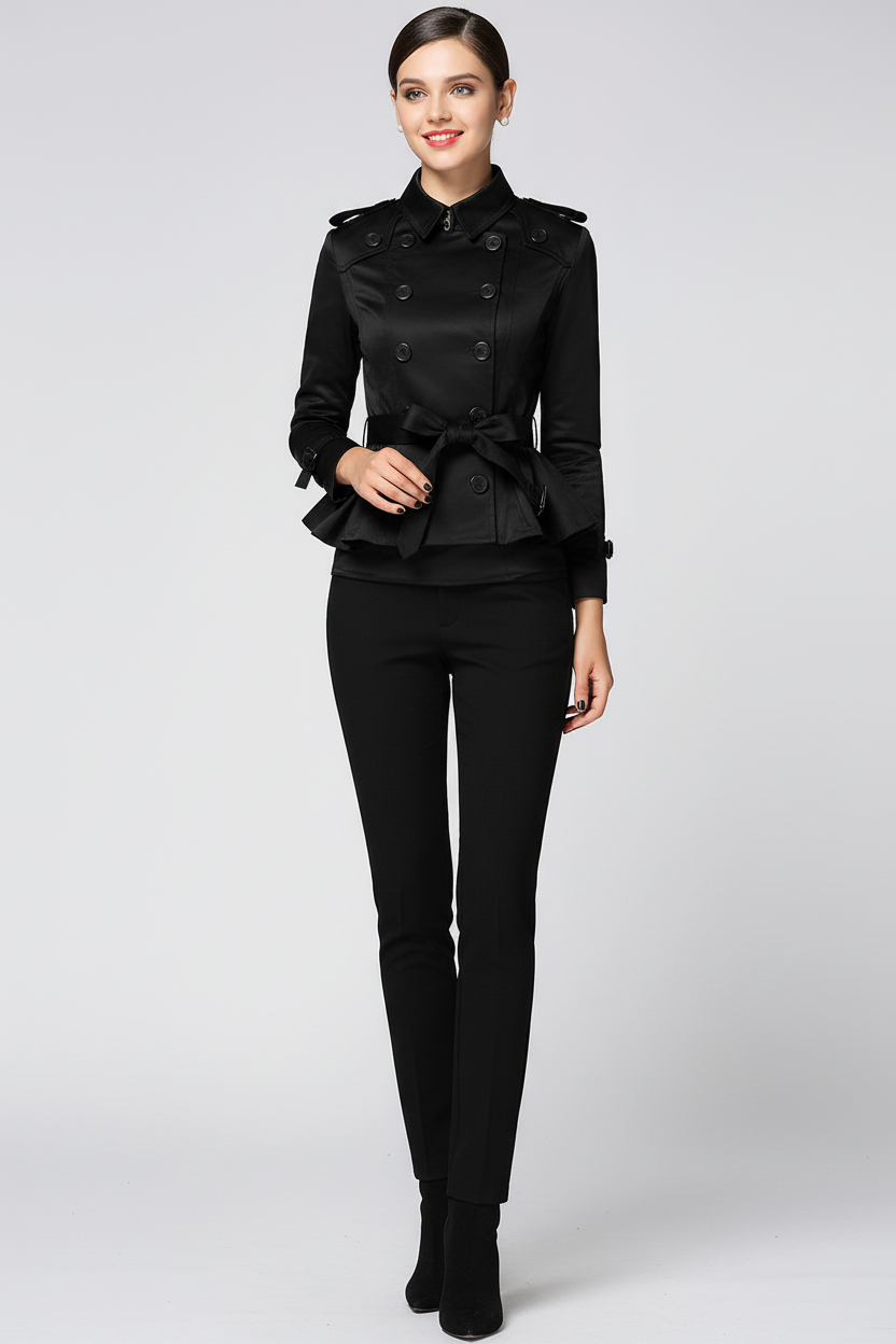 Double-Breasted Ruffle Jacket - Black