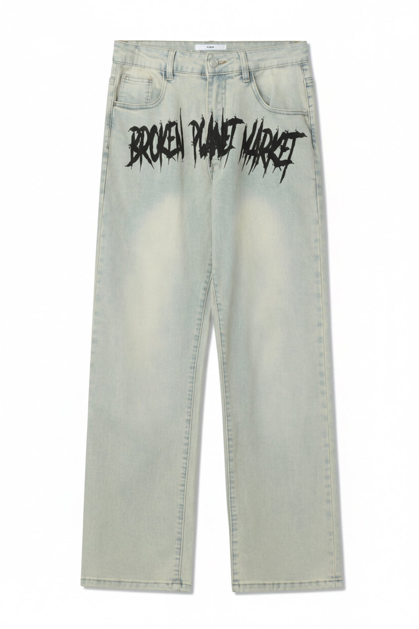 Embroidered Straight Denim Trousers
