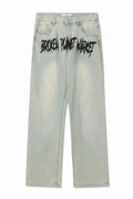 Embroidered Straight Denim Trousers