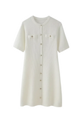 Classic Round Neck Button-Accent Dress