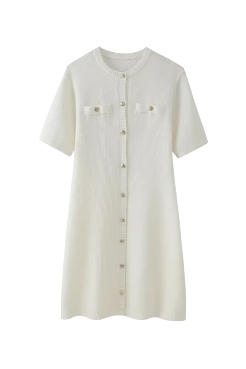 Classic Round Neck Button-Accent Dress