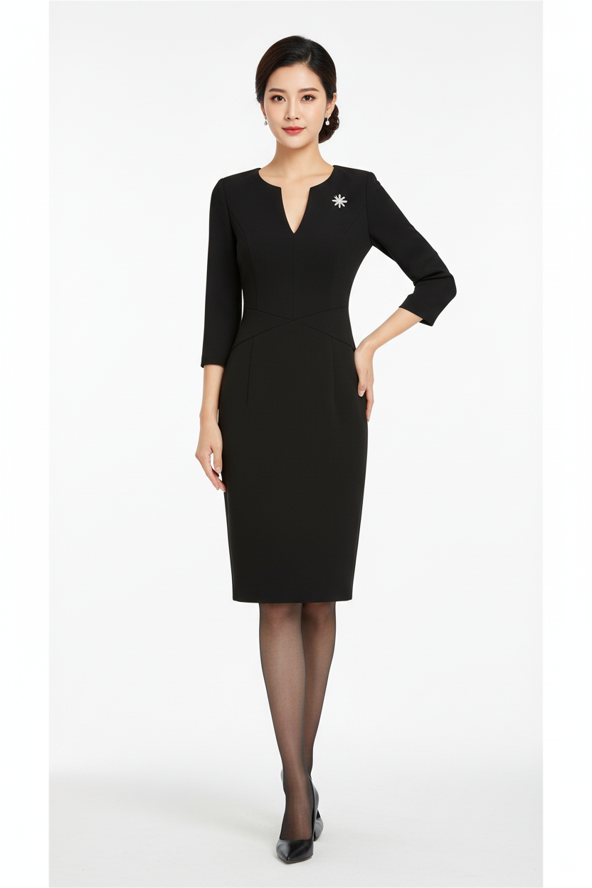 Elegant Mid-Sleeve Dress - Classic Black Half Sleeves