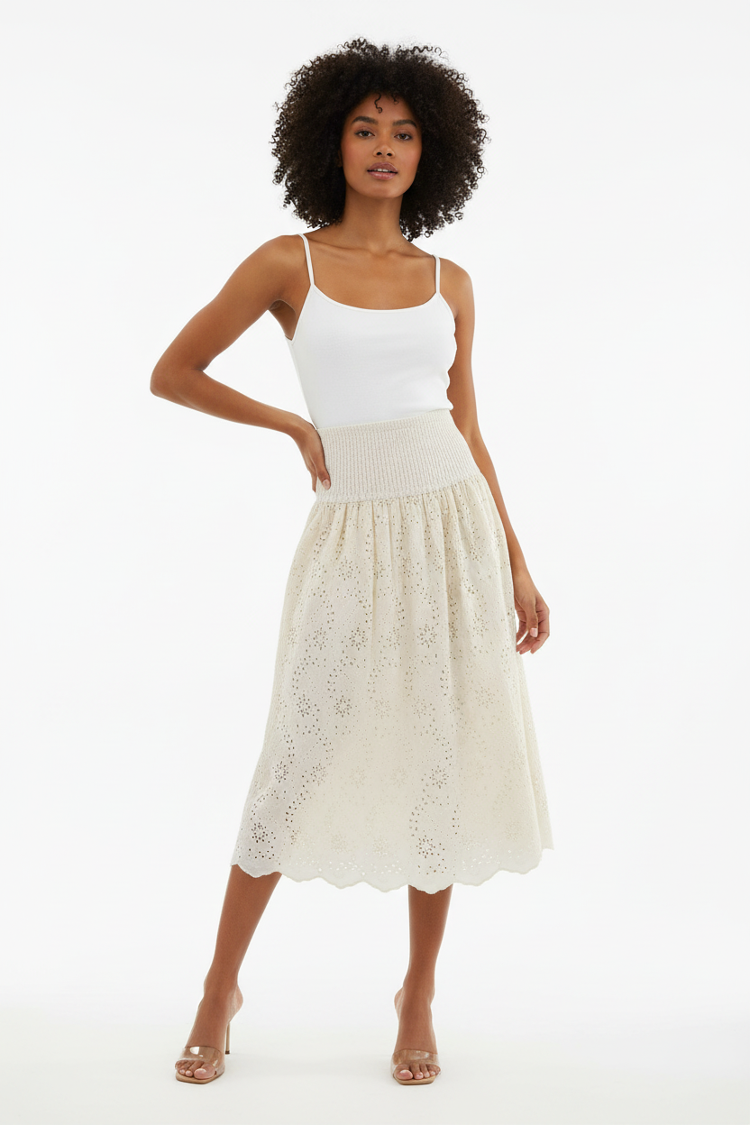 Embroidered Knit Dress - Female Model